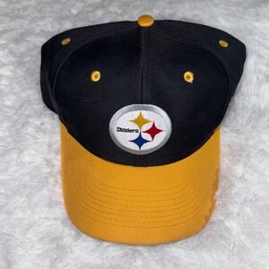 Logo Athletic Pittsburgh Steelers NFL Snapback Hat Black Yellow Mens OSFA